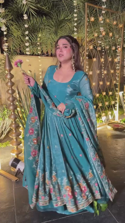 Teal Charm Floral Gown