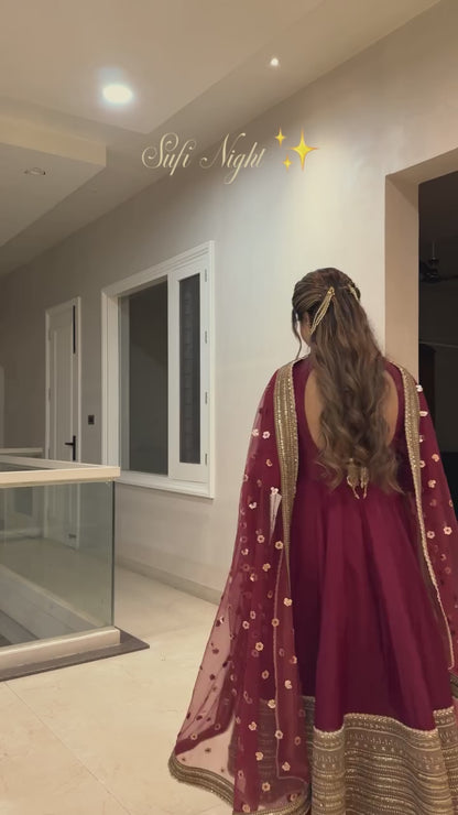 Maroon Gold Anarkali Dress