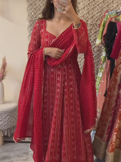 Regal Red Anarkali Set